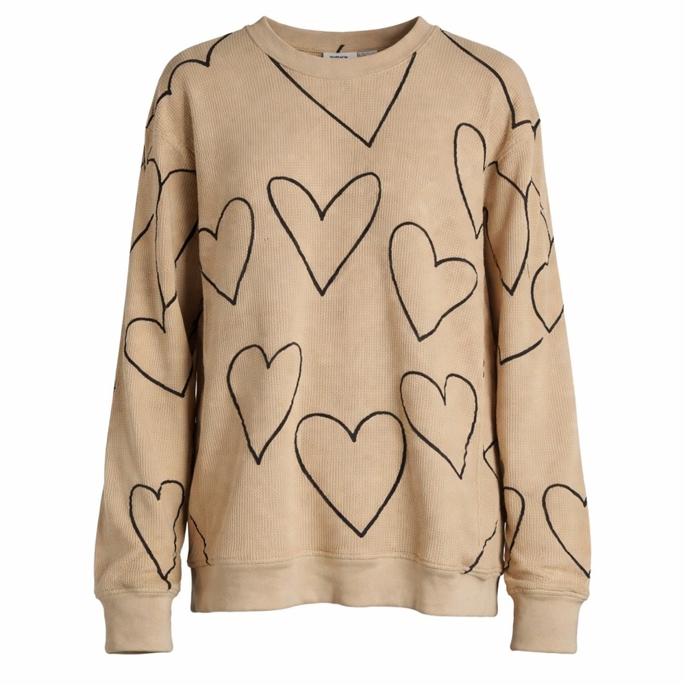 Obey Heart Print‎ Waffle Knit Long Sleeve Thermal Shirt Tan Black M